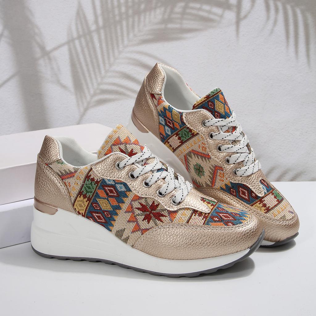 Fashion Women's Casual Large-Sized 43 Bohemian-Style Wedge Heel Round-Toe Comfortable Single Shoes for Autumn