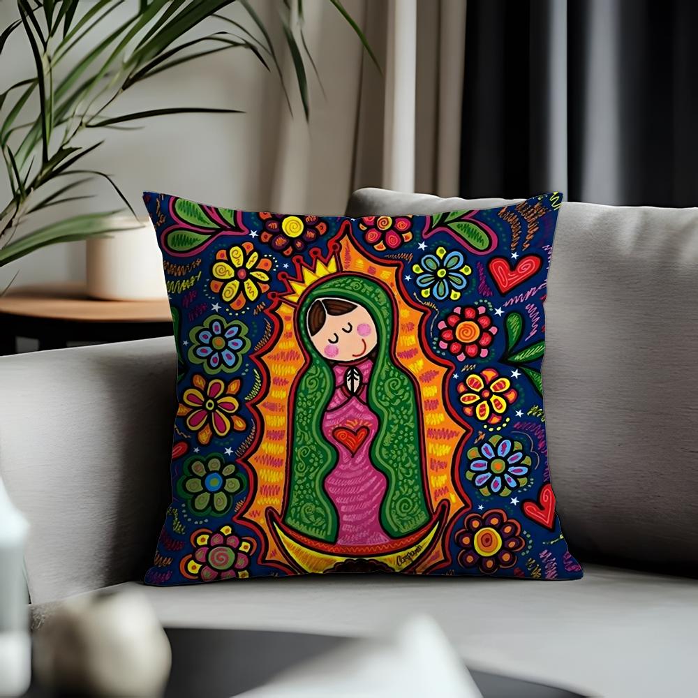 New Ccartoon Virgin Mary Artful Cushion Cover Antidustmite Pillowcase Invisible Zipper Silky Short Plush Sofa Cushion Cover