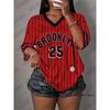 Oversized T Shirt For Women V-Neck Short Sleeve Summer Stripe Brooklyn No.25 Print Sports Tops Casual Football Jersey Y2k Tees
