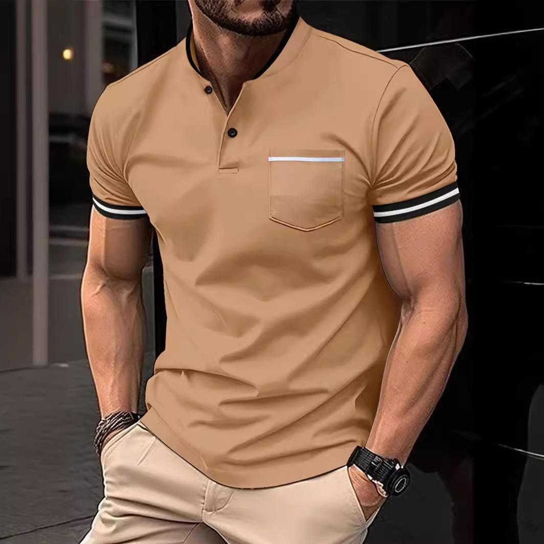 Fashion human Mode Heren Korte Mouw Effen Kleur Opstaande Zak Polo Shirt L