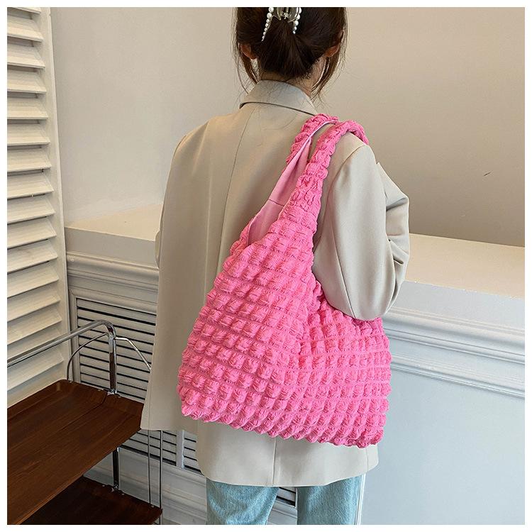 Wrinkle Design Nylon Bucket Bag Open Top Shoulder Crossbody Purse for Women