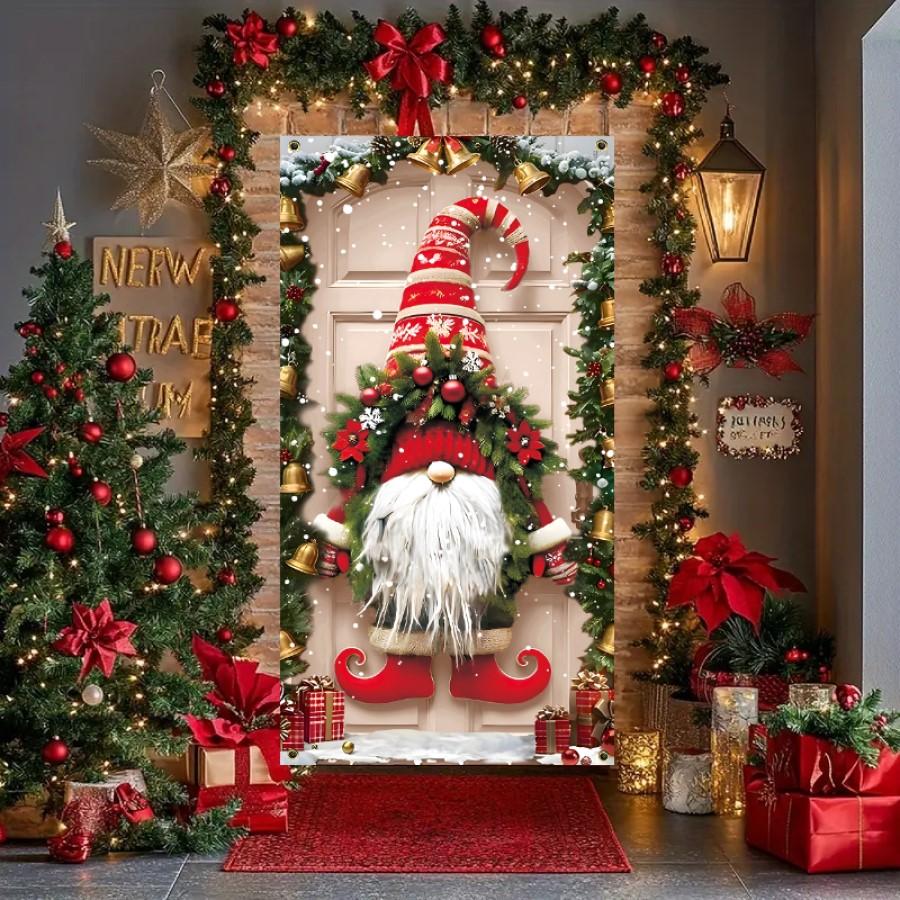 Merry Christmas Door Banner - 70X35" Polyester, Festive Gnome Design For Indoor/Outdoor Holiday Decor, Perfect For Latest Year'S
