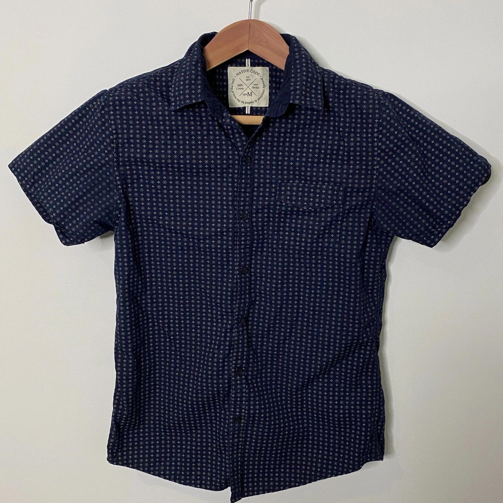 Native Code Shirt Mens Medium Dark Blue Button Up Short Sleeve 3XL