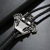 Vintage Silver Tiger Skull Wing Pearl Bamboo Sweater Chain Adjustable Bolo Tie Halloween Necklace