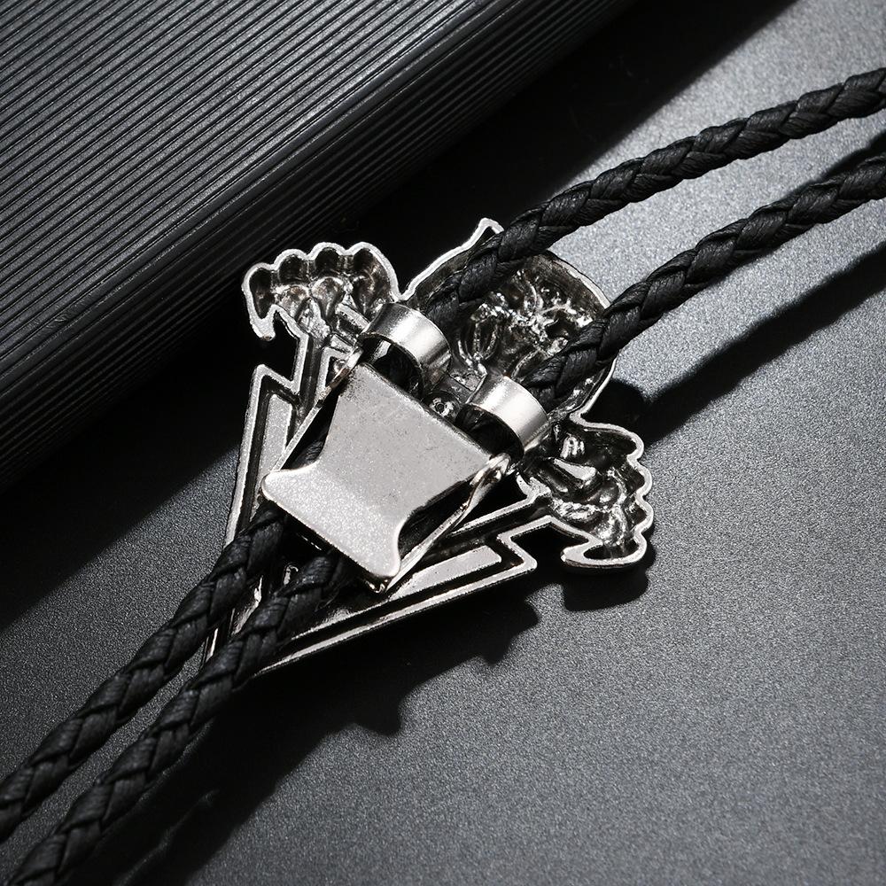 Vintage Silver Tiger Skull Wing Pearl Bamboo Sweater Chain Adjustable Bolo Tie Halloween Necklace