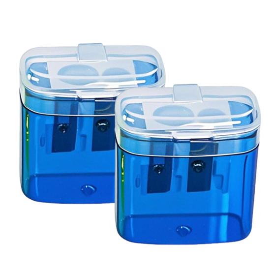 2Pcs Dual-Hole Pencil Sharpener with Lid Colored Manual Pencil Sharpener Cute Portable Students Pencil Sharpener for School Office