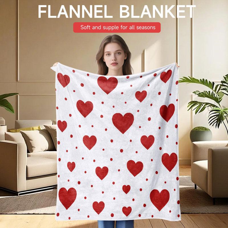Cozy Heart Pattern Flannel Blanket - Suitable for Sofa, Bed, Office | Perfect Valentine's Day Gift, Christmas and Halloween