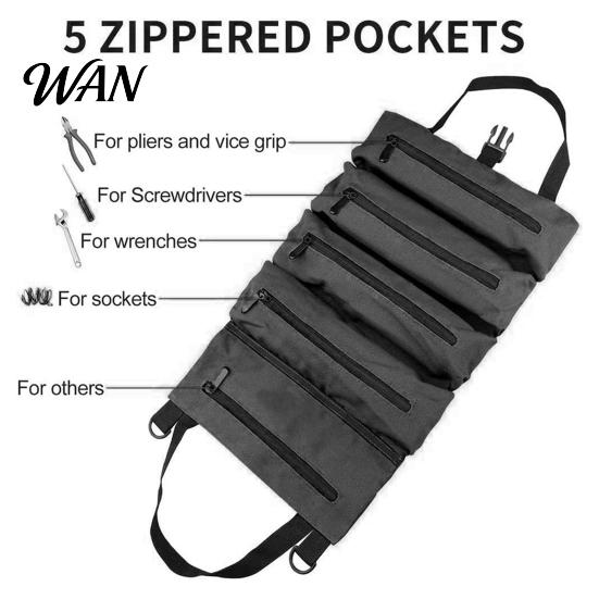 Heavy-duty Tool Pouch Oxford Cloth Organizer Bag for Car Multi-Function Portable Storage with 5 Zippers Back Seat Hanging Auto Repair Zipper Partition