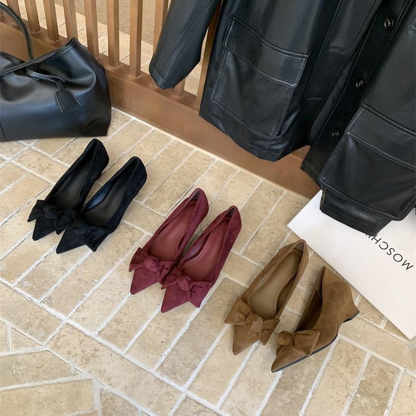 Fairy style 2025 autumn new Korean version niche thin heel shallow mouth bow fashion pointed temperament single shoe woman