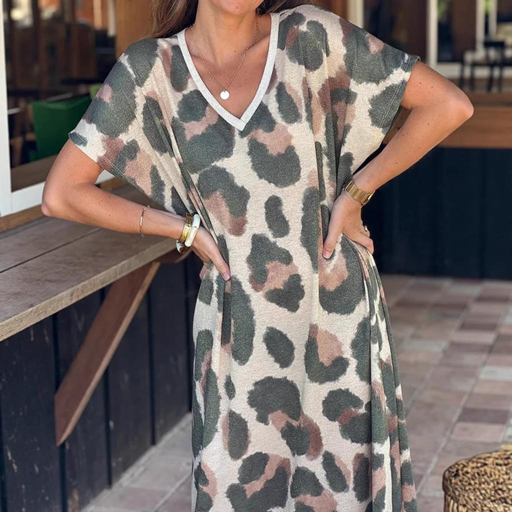 Personalized Casual 3D Printed Summer New Style V-neck Loose Short-sleeved Dress