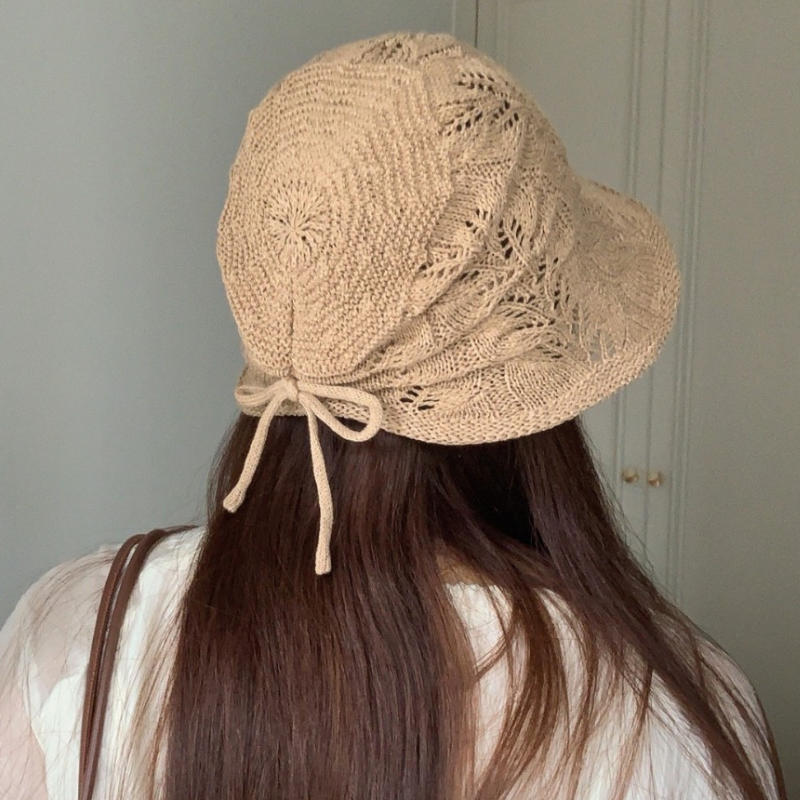 Spring And Summer Bowknot Bucket Hat For Women, Makes Face Look Smaller, Versatile Sun-Shielding Knitted Bucket Hat