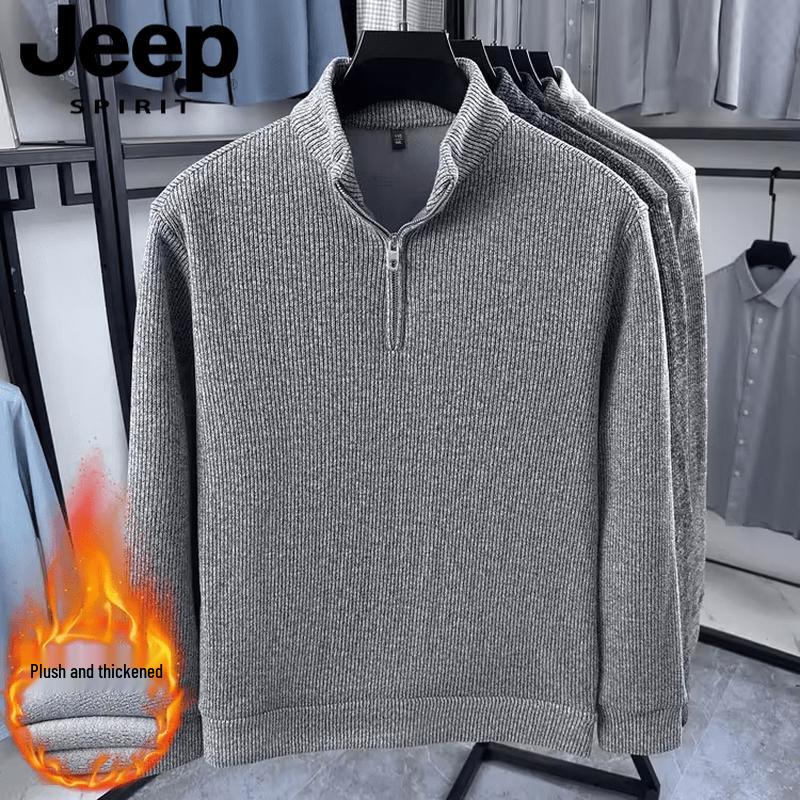 JEEP SPIRIT Men's Half-Zip Thickened Fleece-Lined Sweater