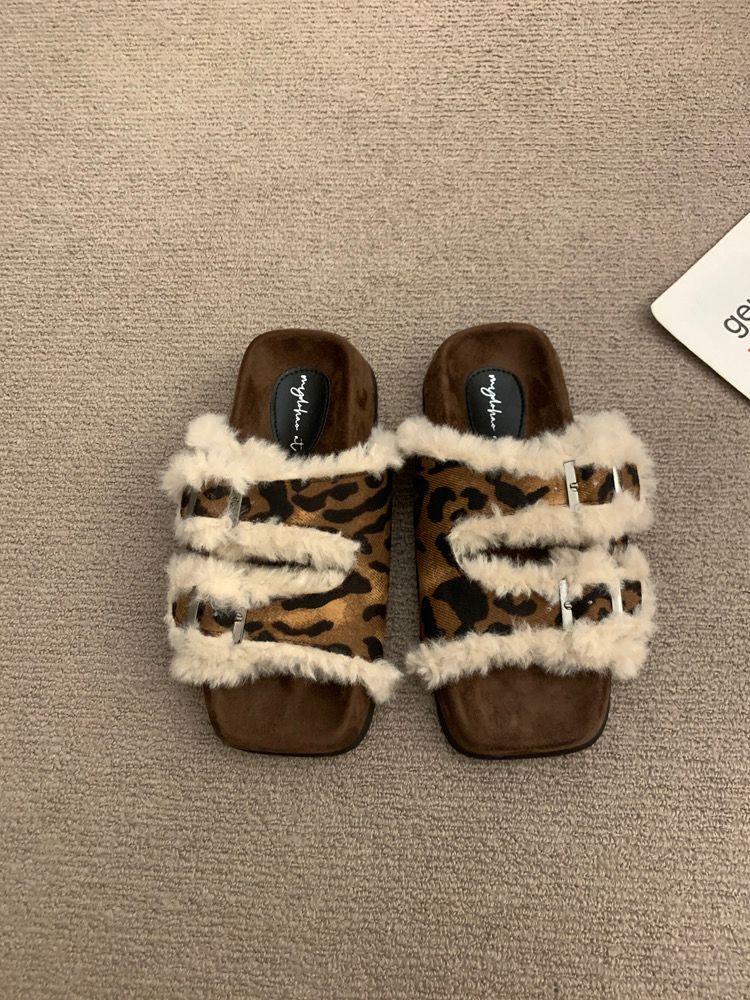 

Internet celebrity super fire belt decoration thick sole soft sole retro outer wear women s autumn 2024 new popular shoes winter 40 леопард друку кольору