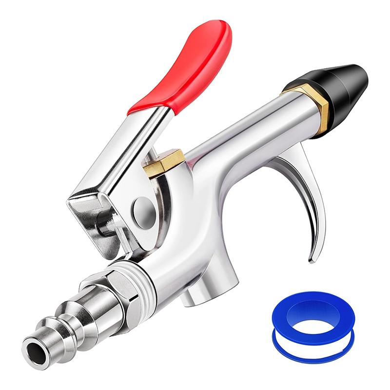 

Air Nozzle Blow Gun Air Pump Spray Gun With 1/4 Standard Quick Connector And Rubber Tip срібний