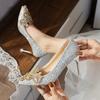 Wedding Shoes Women's Brides Bridesmaids Crystal Shoes Etiquette Wedding Sequins Fine Heels Rhinestones Women's High Heels