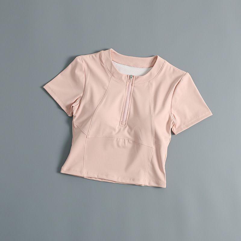 

Спортивная футболка Одежда для йоги Топ Женская Летняя Профессиональная Нарядная Одежда для тренировок Пилатес Короткий рукав Pink S ([recommend within 47.50kg])