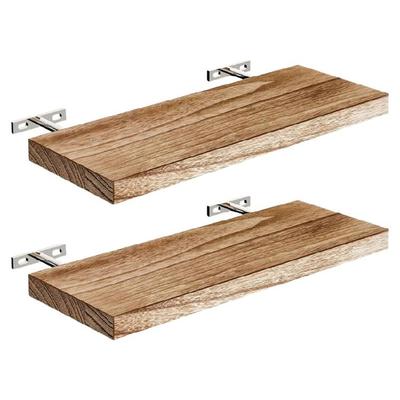 2pc Natural Wood Wall Shelves Floating Shelf 10kg Capacity Easy Assembly Light Brown Finish for Kitchen Office Decors