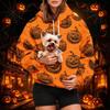 Dámská módní mikina s kapucí a potiskem na Halloween s kapsou na mazlíčka, ležérní mikina