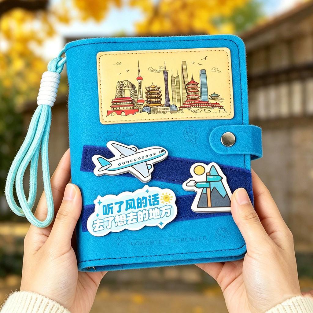 China Tourist City Travel Stamp Collection Album - Blank Souvenir Felt Journal