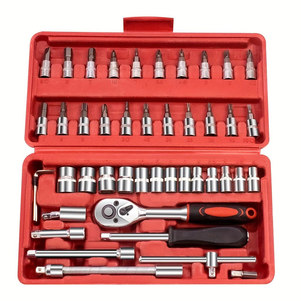 46pcs Car Repair Tool Kits Combination Ratchet Torque Spanner Metalworking 1/4-Inch Socket Wrench Set Auto Mechanic Repair Tools