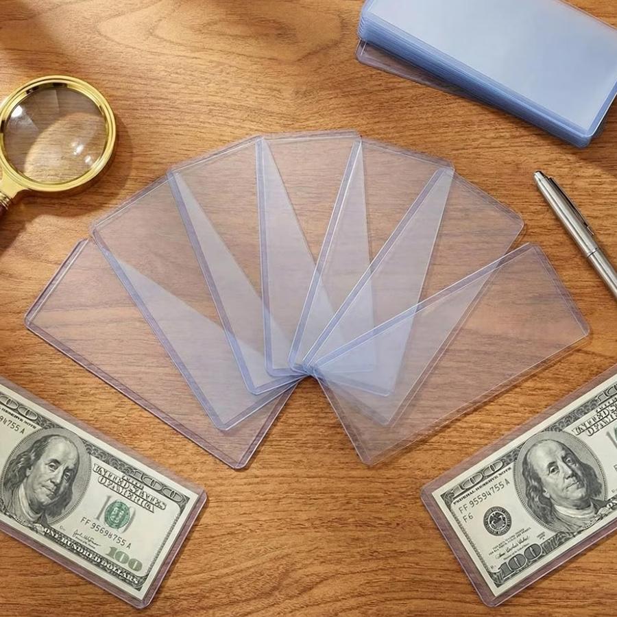 16pcs Transparent PVC Currency Sleeves, Clear Banknote Money Holders, Ideal Organizer for Paper Money, Bills, Bank Notes, XJM