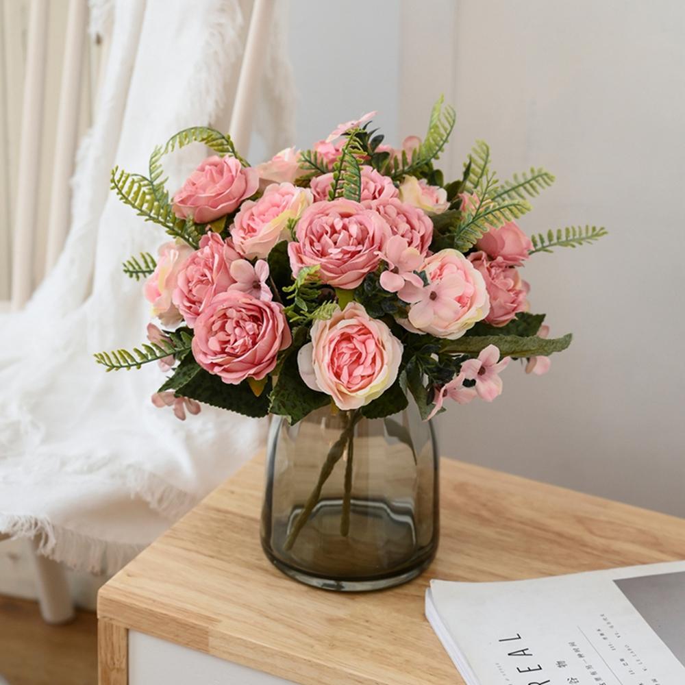 1/3PCS Artificial Flowers Vase Home Room Table Decoration Festival Wedding Bridal Bouquet Outdoor Garden Diy Gift Box Silk Peony