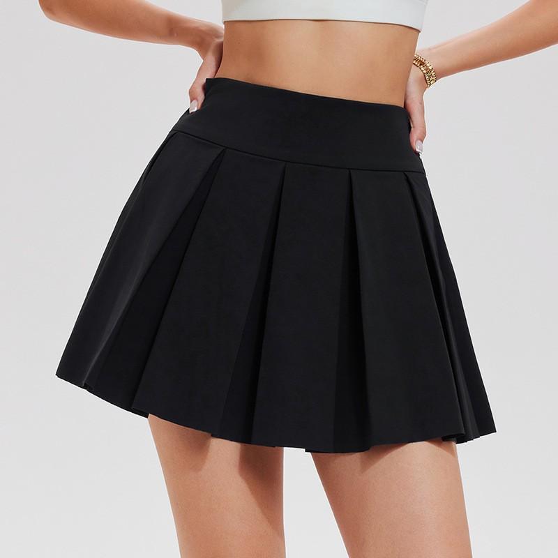 

Tennis Skirt Fake Two-piece Pleated Preppy Style Solid Color Golf Absorbent Quick-drying Women XL чёрный