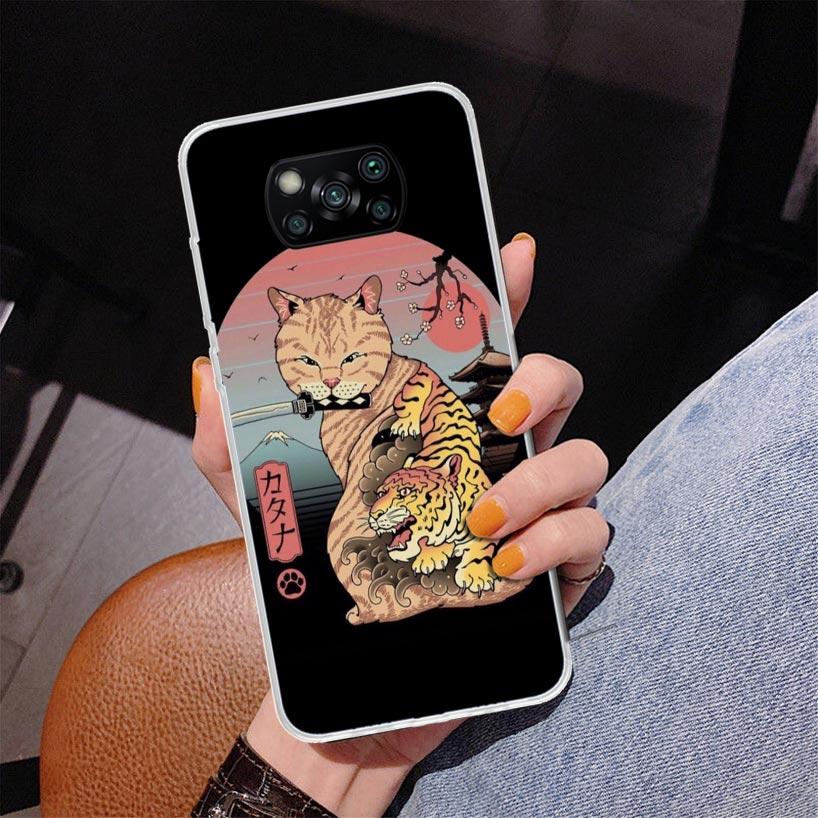 Ramen Sushi Samurai Tattoo Cat Phnoe Case for Xiaomi Poco X5 X6 X7 Pro X4 Gt F7 Ultra M8 M7 Redmi 15C 15 13C 13 12C 12 Unique Co