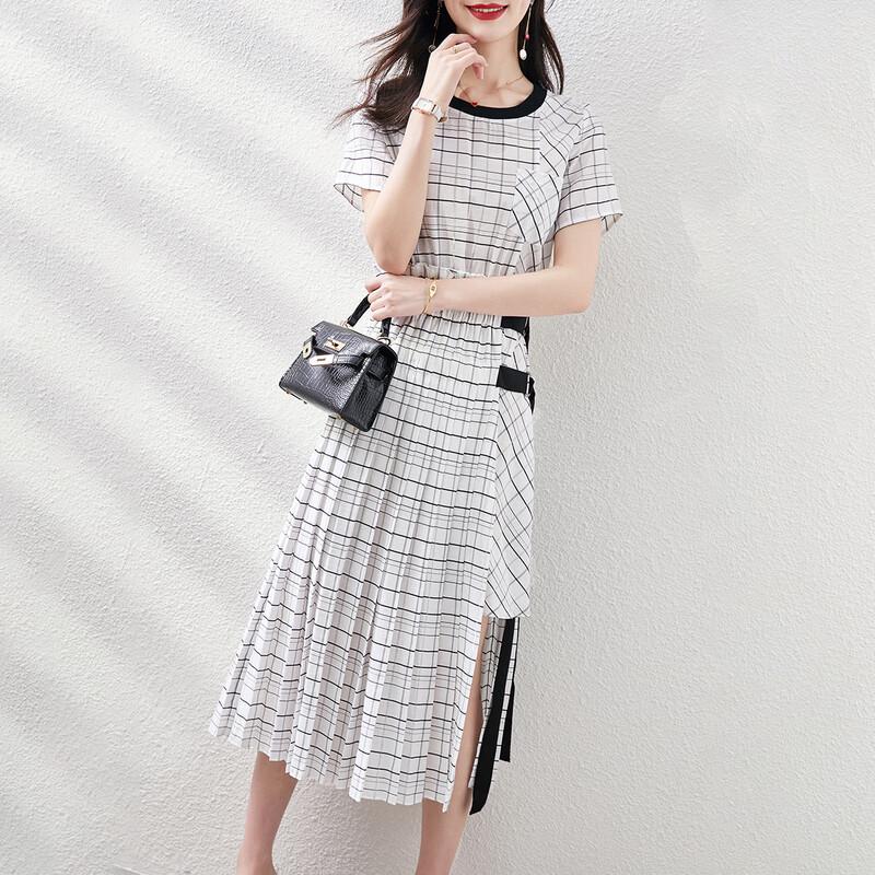 

Women s Plaid Round Neck A-Line Midi Dress M