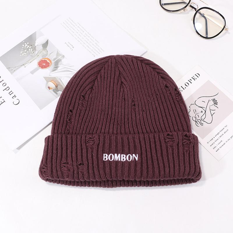 High Quality American Casual Hat Men and Women Winter Ripped Wool Hat Warm Ear Protection Knit Hat Letter Cold Hat