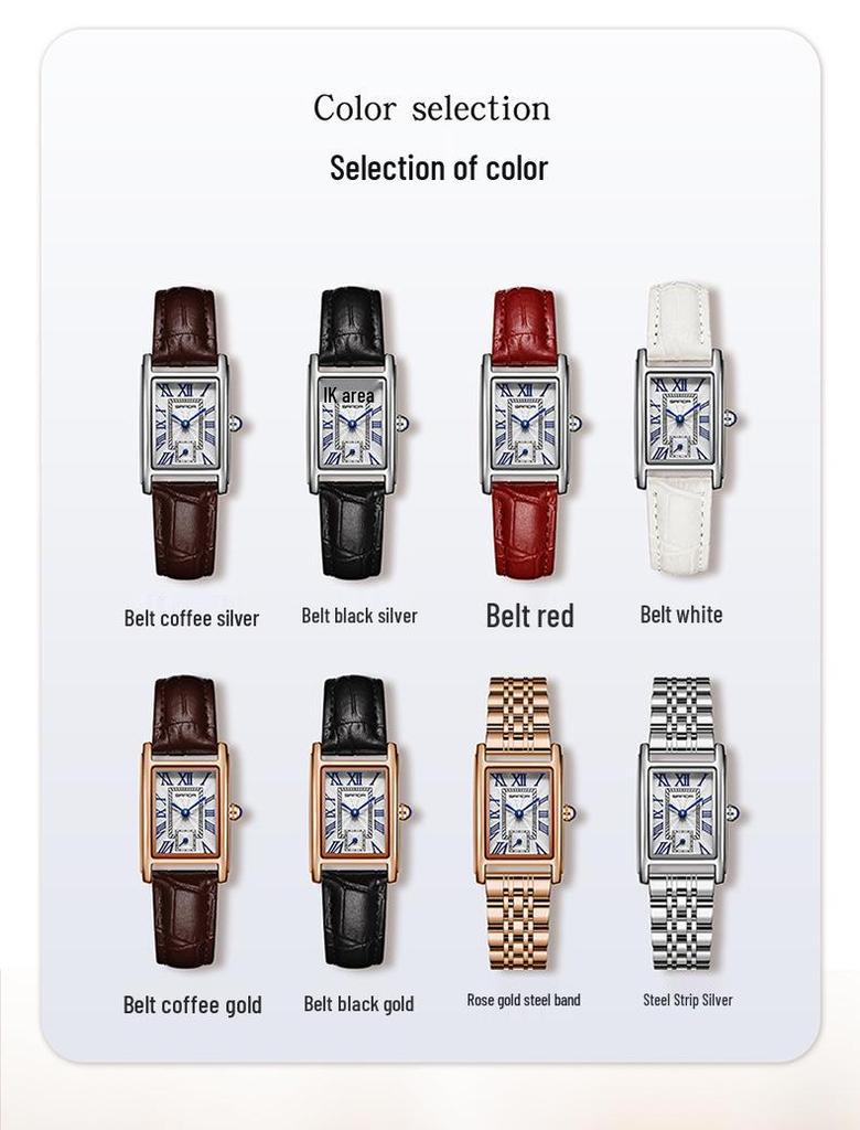 Stylish Sanda Square Steel & Leather Quartz Watch with Roman Numerals, Waterproof Design for Women