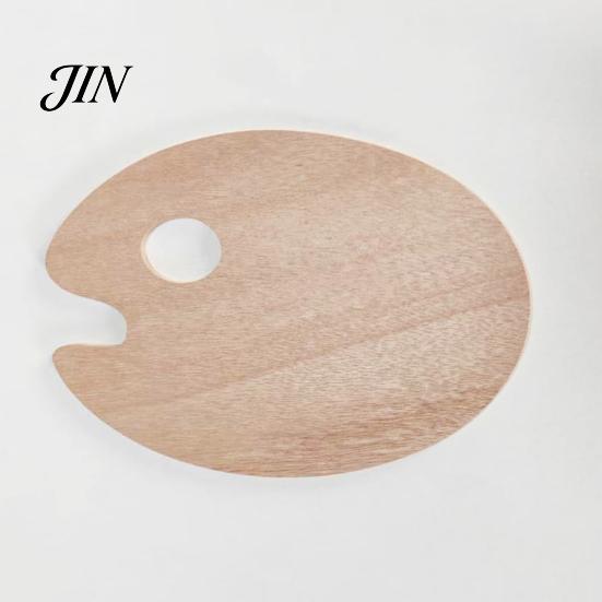 Artist Painting Tray Wooden Paint Palette with Thumb Hole for Oil, Acrylic, Ergonomic Watercolor Painting, Oval-Shaped Wood Art Artists