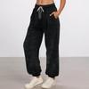 Women's Fashionable Solid Color Pocket Drawstring Elastic Waist Plush Casual Pants