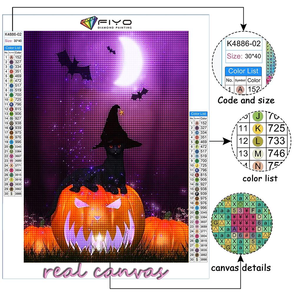 Popular 5D Diy Cross Stitch Halloween Pumpkin And Black Cat Painting Full Drill Cross-Stitch Crafts Kit Wall Sticker Home Decor