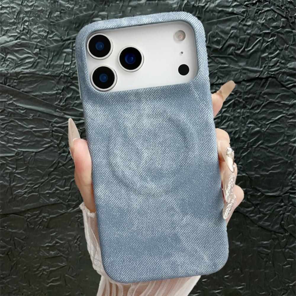 Luxury Magnetic Denim forMagsafe Case foriPhone 17 Air 16 15 14 13 12 Pro Max Plus PU Leather Wireless Charge Half-Frame Cover