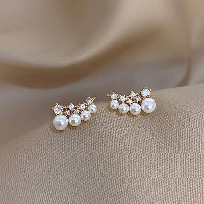 18k Electroplated Zircon Pearl Stud Earrings Exquisite Personality Versatile Earrings Light Luxury Earrings Women