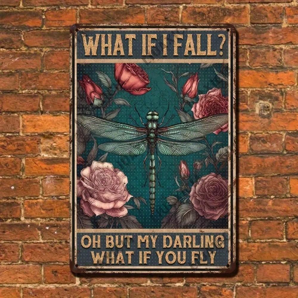 Dragonfly Metal Tin Sign Motivational Wall Decor Vintage Rustic