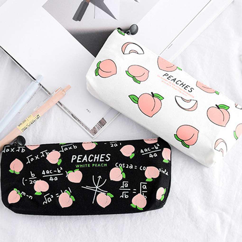 Fruit Printed Zipper Pencil Bag Students Pen Cases Stationery Office Supplies
