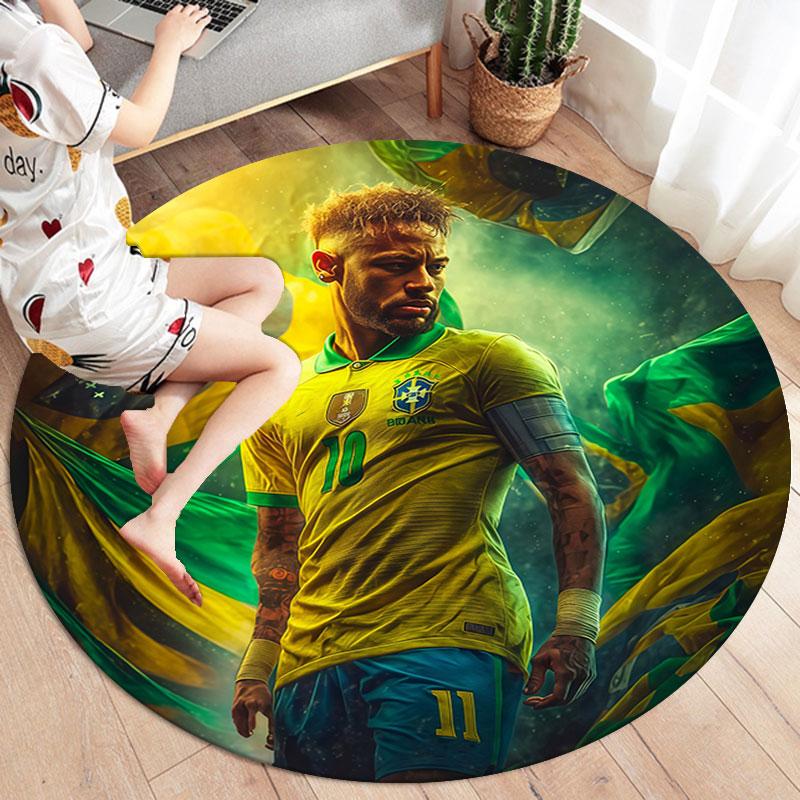 Neymar Round Area Rug,Carpet Rug for Living Room Bedroom Sofa Playroom Decor,Non-slip Floor Mat
