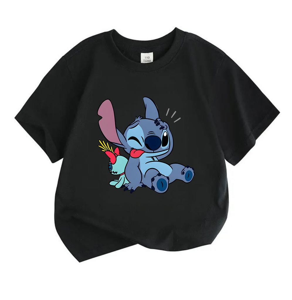 Cute Winking Alien Character Print Kids Unisex 100% Cotton O-neck Short Sleeve T-shirt, Casual Soft Breathable Tee for Boys Girls Daily Wear Summer To