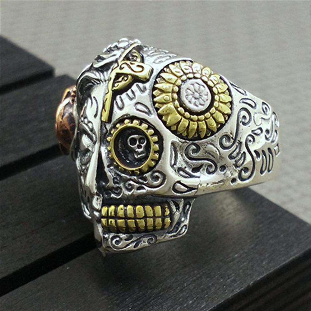 Anel de Moda Punk Caveira Dupla Face Retrô Anel Dominador Masculino