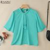 ZANZEA Women Loose O-neck 3/4 Sleeve Solid Color Casual Blouse