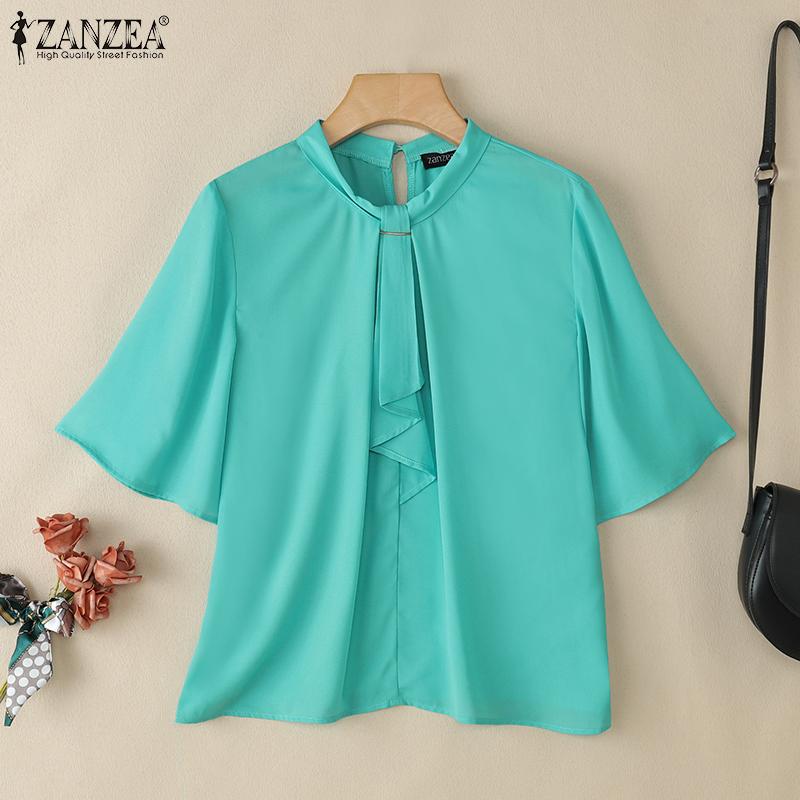 ZANZEA Women Loose O-neck 3/4 Sleeve Solid Color Casual Blouse