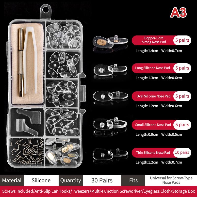 1Set Eyeglasses Nose Pads With Screwdriver Soft Silicone Air Chamber Glasses Anti-slip Nose Pad Screw Replacement Repair Tools