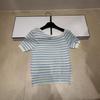 High-Quality Off-Shoulder Striped Knit Short-Sleeve Casual Top - 2026 Summer Collection