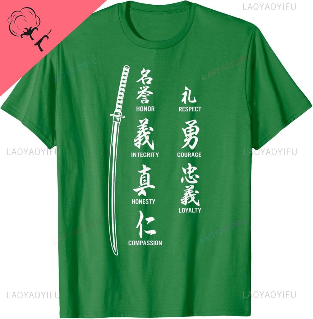 Vintage Japanese Letter Samurai Katana Sword Warrior TShirt Unisex Summer Streetwear Tops Cotton Vintage Clothing Tee