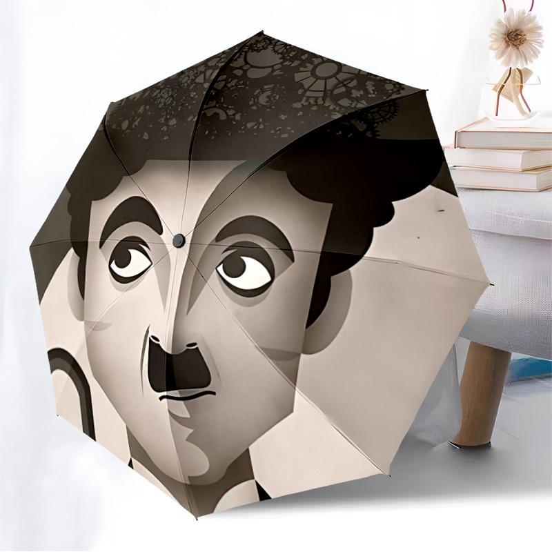 1pc Charlie Chaplin Automatic Folding Umbrella, Portable Collapsible Design, Casual Outdoor Accessory L1127072