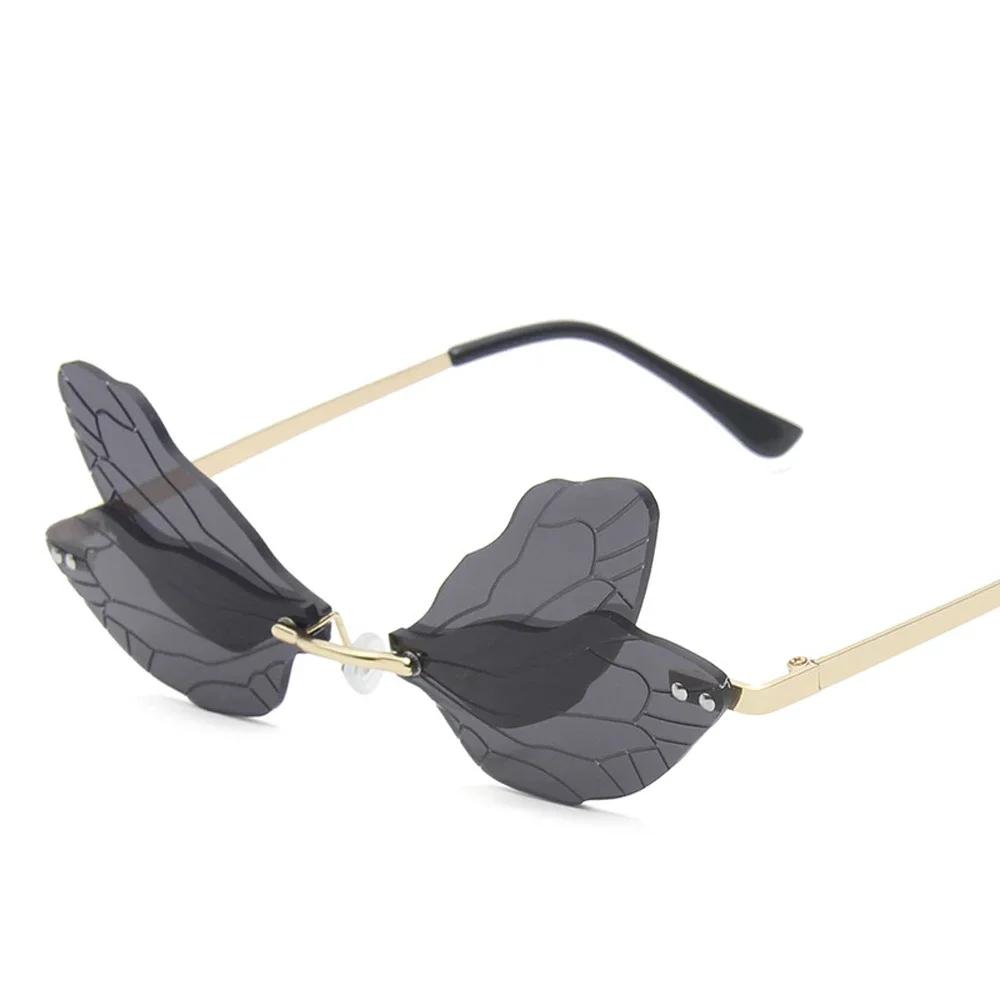 Trendy Rimless Sunglasses Vintage Dragonfly Wings Unisex Fashion UV Protection As Picture
