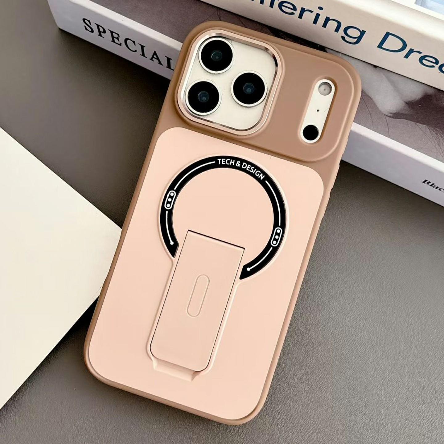 For iPhone 17 Pro Magnetic Case Kickstand Dual Color Skin Touch Rubberized PC + TPU Phone Cover
