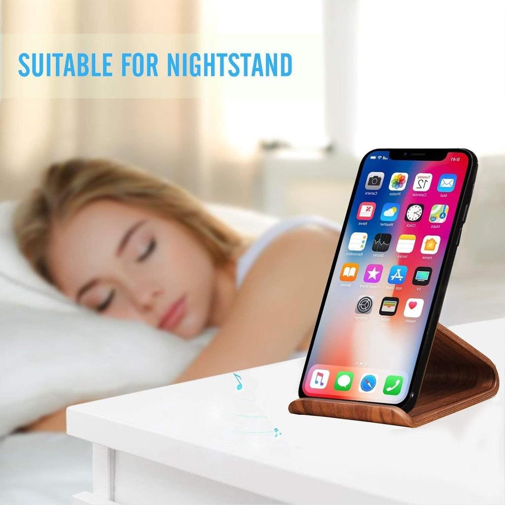 SAMDI Cell Phone Stand, iPhone Wood Dock: Cradle, Holder for Switch All Android Smartphone, iPhone 6 6s 7 8 X Plus 5 5s 5c Accessories Desk - ( Black